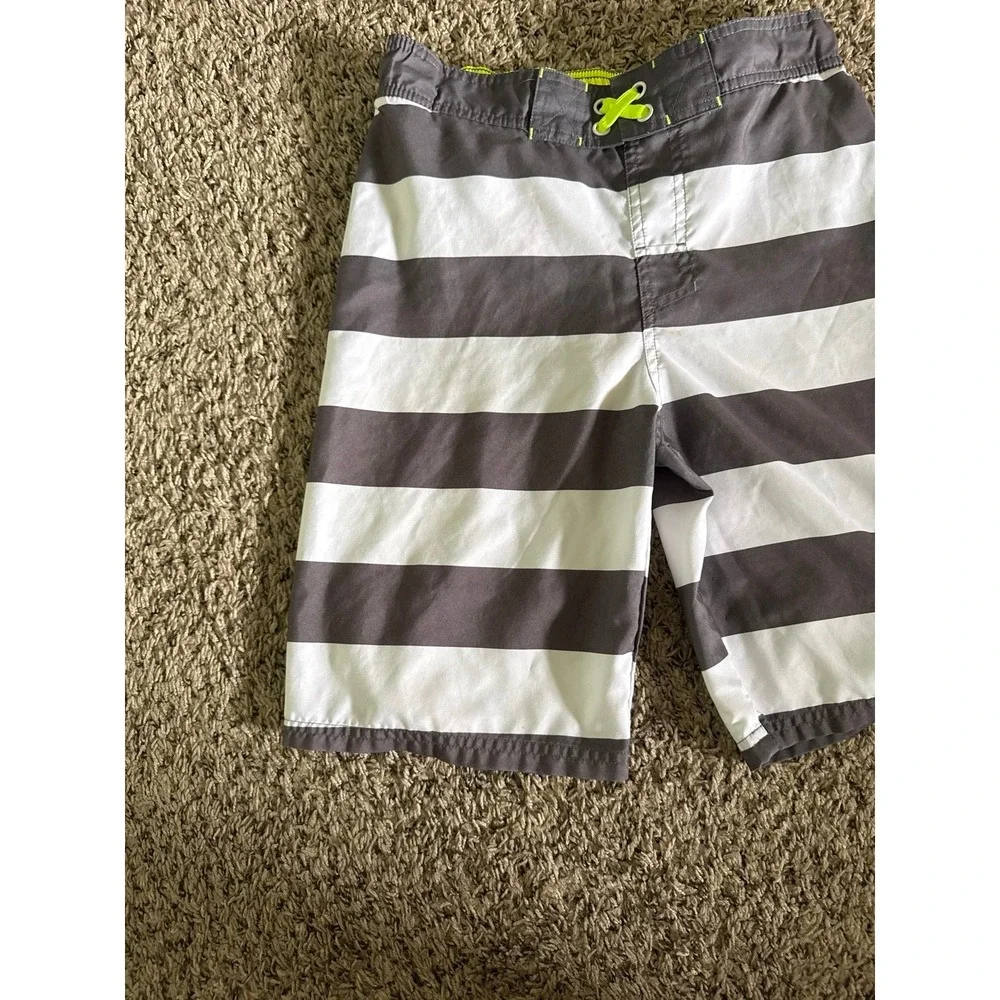 Cat & Jack Boys Gray White Strip Swim‎ Trunks Size L (12/14)